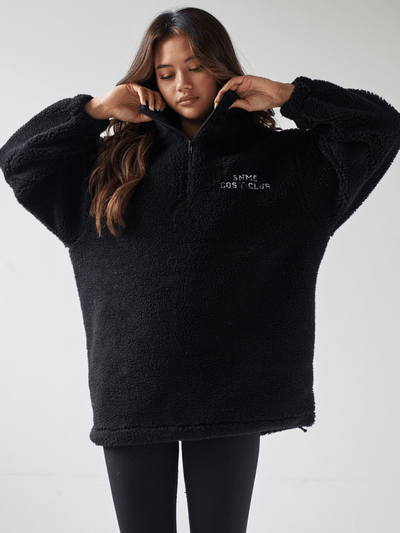Sian Marie lounge Quarter Zip Cosy Club Teddy Fleece Jacket - Black