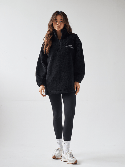 Sian Marie lounge Quarter Zip Cosy Club Teddy Fleece Jacket - Black