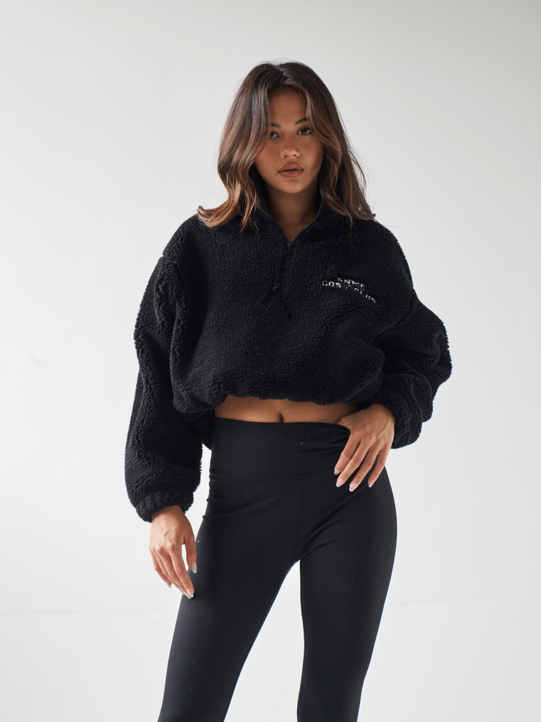 Sian Marie lounge Quarter Zip Cosy Club Teddy Fleece Jacket - Black