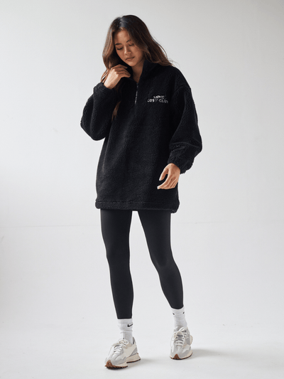 Sian Marie lounge Quarter Zip Cosy Club Teddy Fleece Jacket - Black