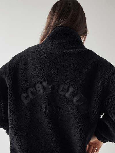 Sian Marie lounge S Quarter Zip Cosy Club Teddy Fleece Jacket - Black on Black