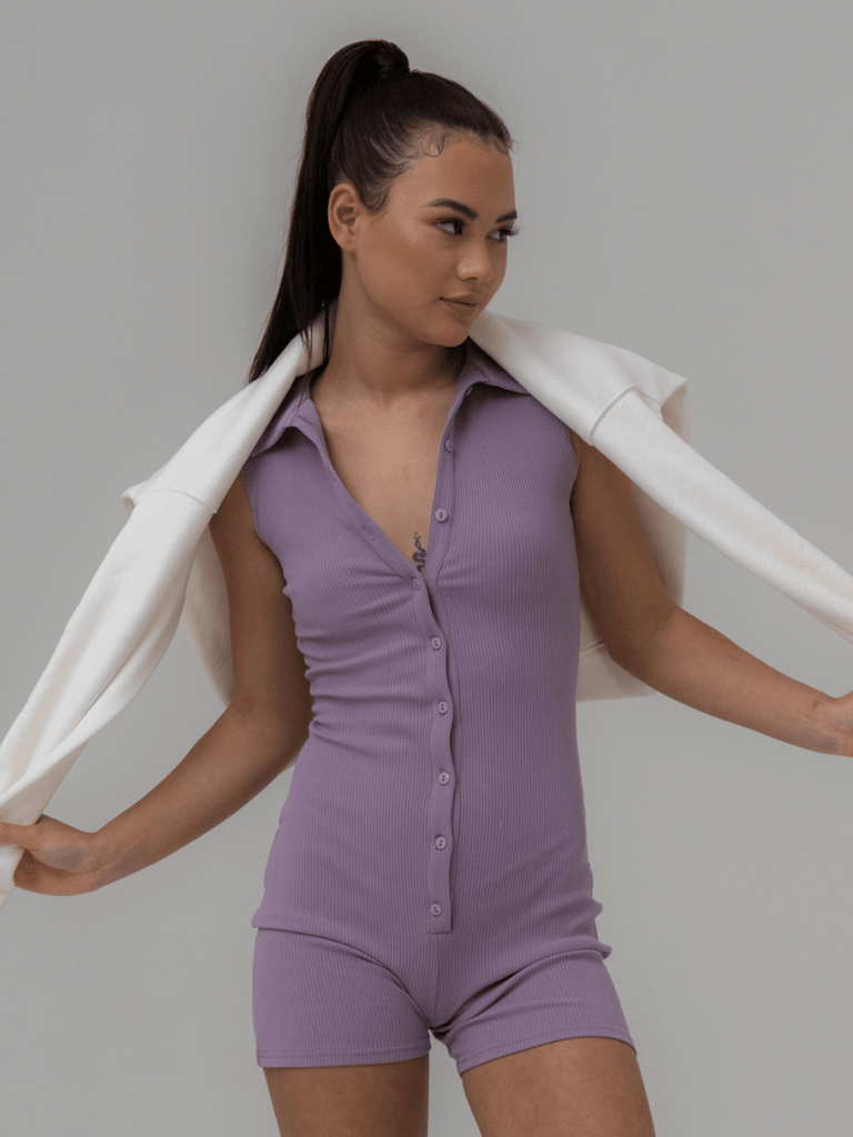 Contour Button Up Ribbed Unitard - Lilac – SNME The Label
