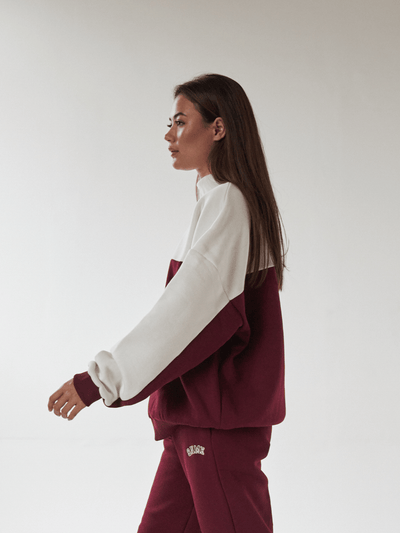 Sian Marie lounge Oversized Cosy Club Polo Neck Sweat - Burgundy / Nude